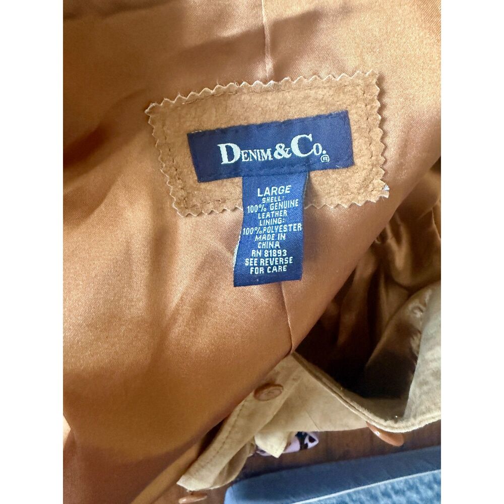 Vintage Denim & Co tan leather fringe blazer jacket. Size large - Picture 5 of 8